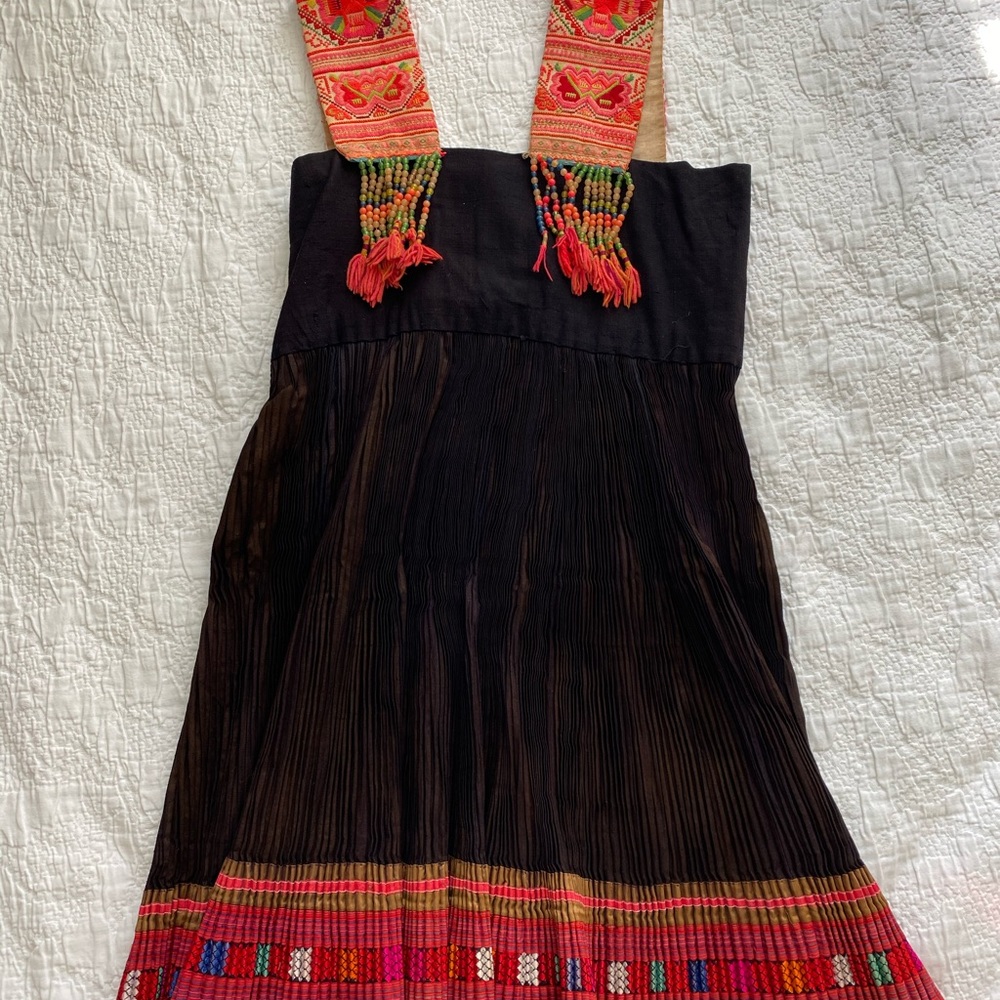 Vintage Miao Embroidered Beaded Custom Handmade One of a Kind Dress Size Small